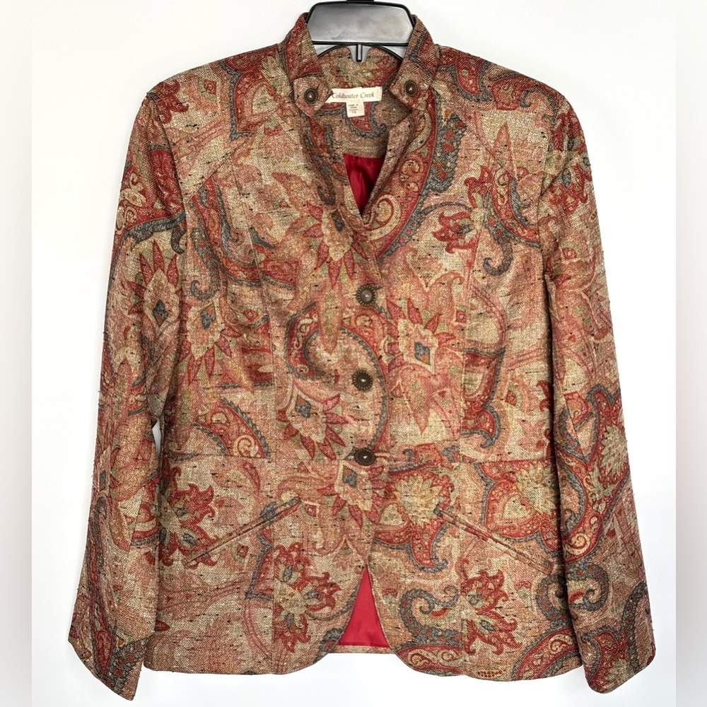 Coldwater Creek Paisley Classic Tapestry Jacket Blazer Notch Lapel Lined Size 10